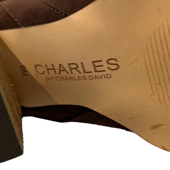 Charles by Charles David Skyler Brown Vegan Suede Stacked Heel Tall Knee Boots 9 - Picture 6 of 7